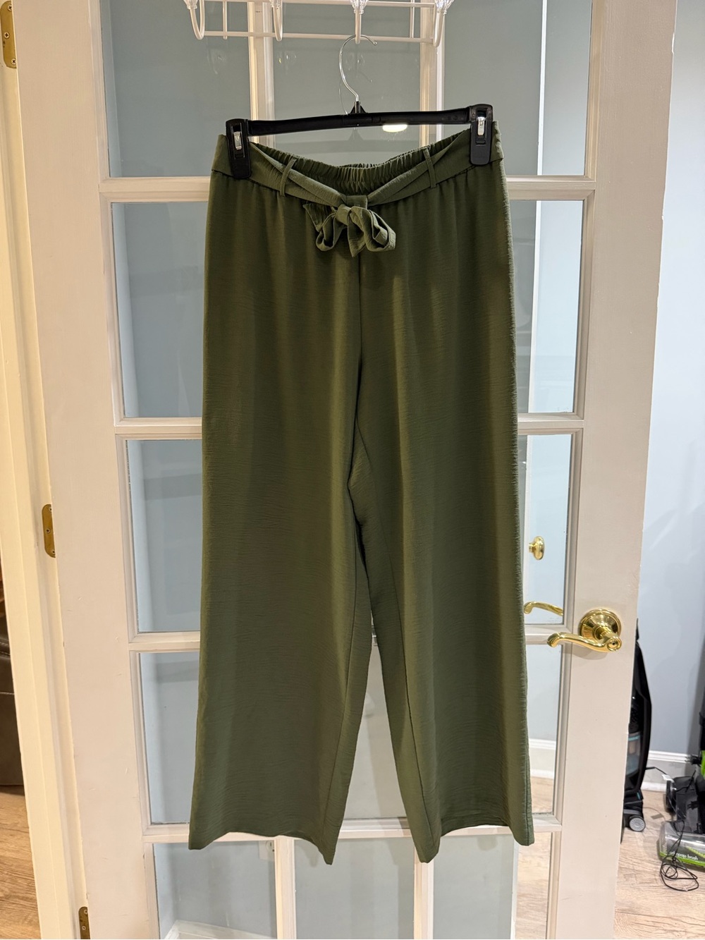 Womens Tie Front Elastic Waist Wide Leg Pants M Lightweight Flowy Comfort NYCC